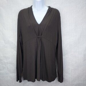 Ann Taylor Pleat Front Tunic Womens XL Choc Brown Blouse Long Sleeve V-Neck NEW